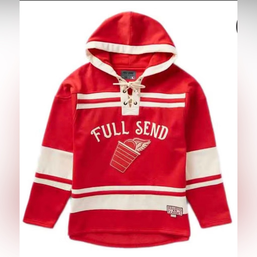Full Send Red Cup Hockey Pullover Sweatshirt Hoodie Size L NWT